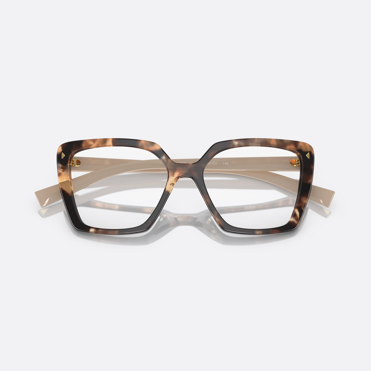 Rame ochelari de vedere Prada PR 16ZV 07R-1O1 C, fluture havana, pentru femei, punte keyhole, literele brandului pe brațe, ramă completă, cu brațele pliate