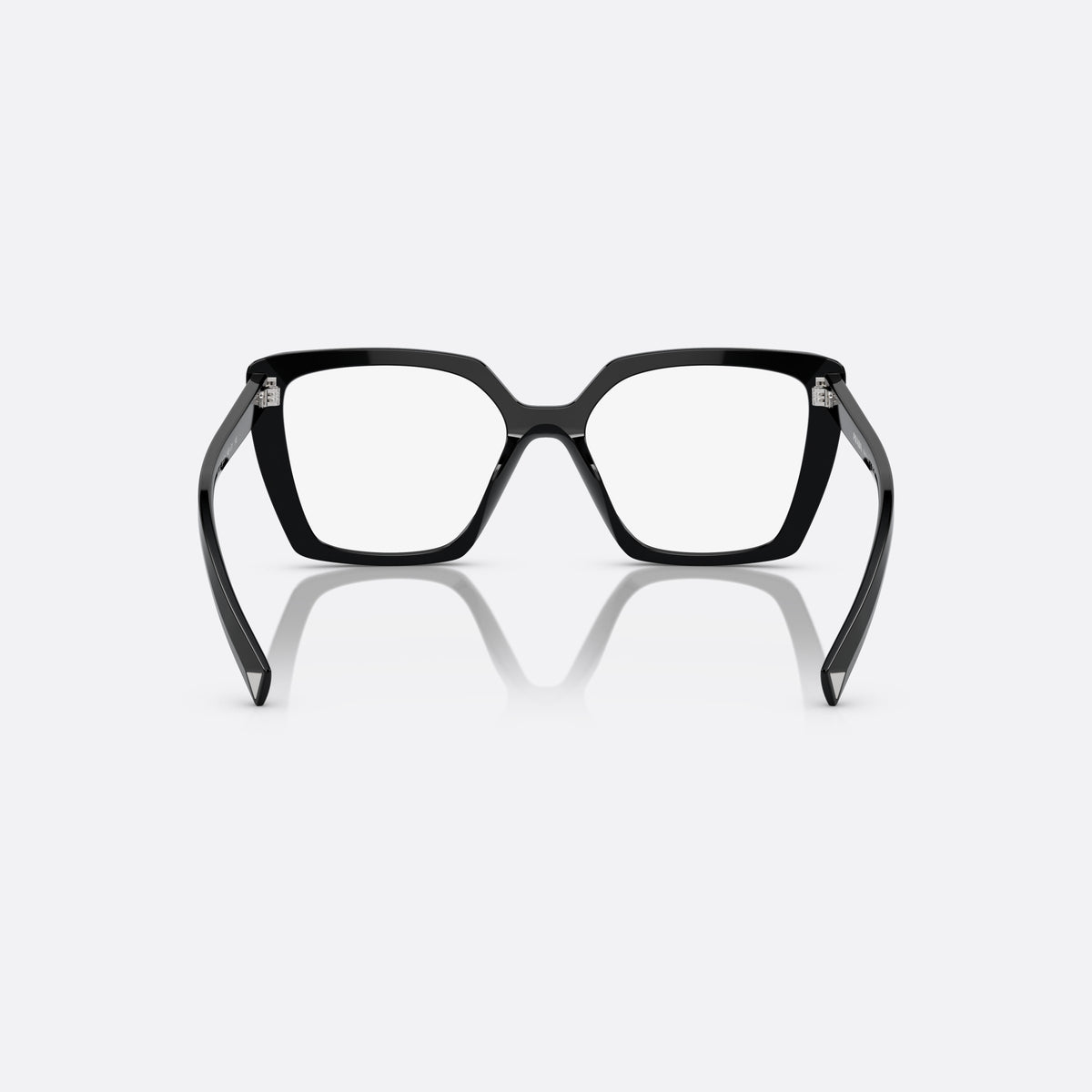 Prada PR 16ZV 1AB1O1 eyeglasses, black square frame for women, plain double bridge, brand lettering on temples