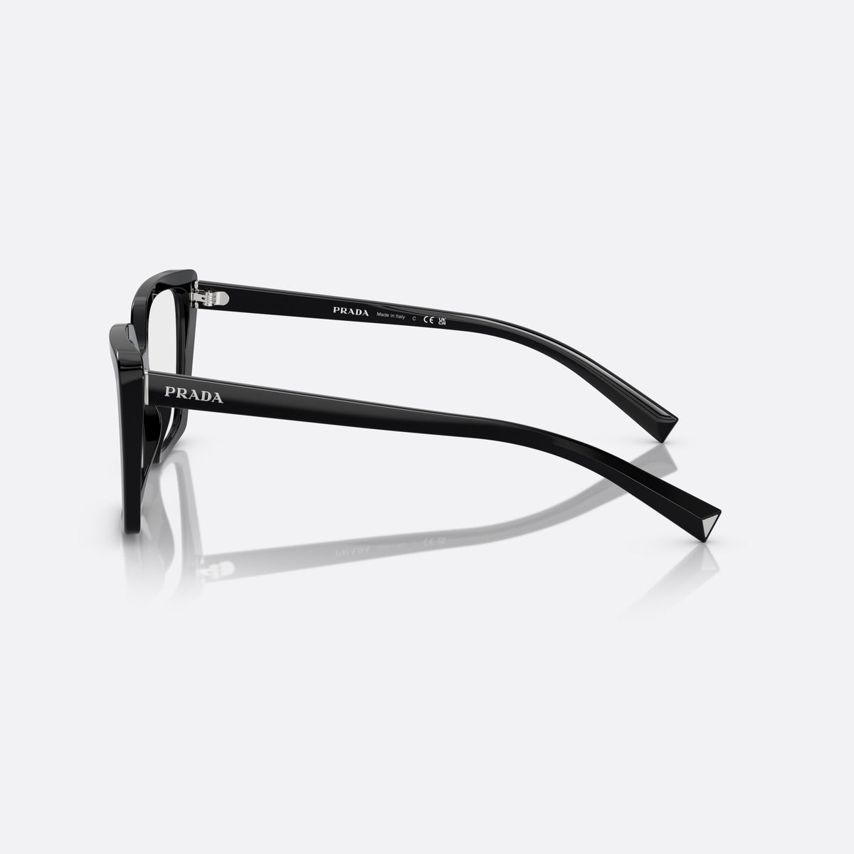 Prada PR 16ZV 1AB1O1 eyeglasses, black square frame for women, plain double bridge, brand lettering on temples