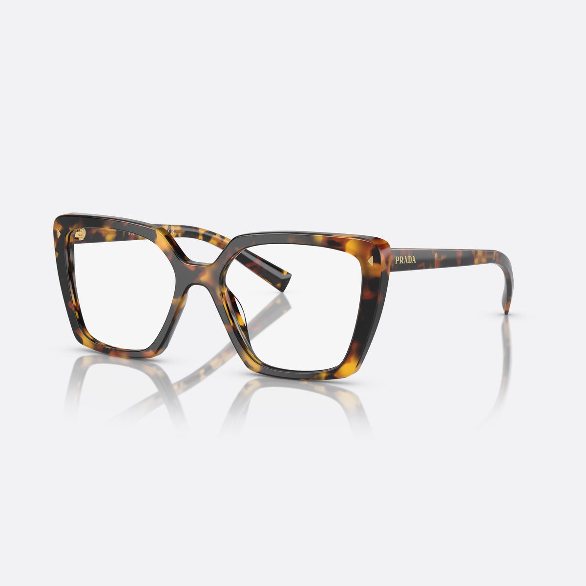Prada PR 16ZV VAU-1O1 eyeglasses, havana butterfly frame for women, plain double bridge, brand lettering on the temples