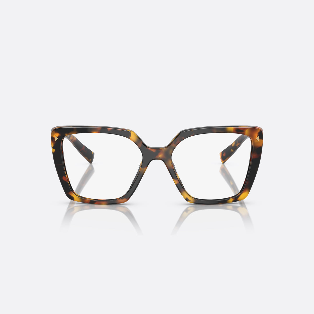 Prada PR 16ZV VAU-1O1 eyeglasses, havana butterfly frame for women, plain double bridge, brand lettering on the temples, front view
