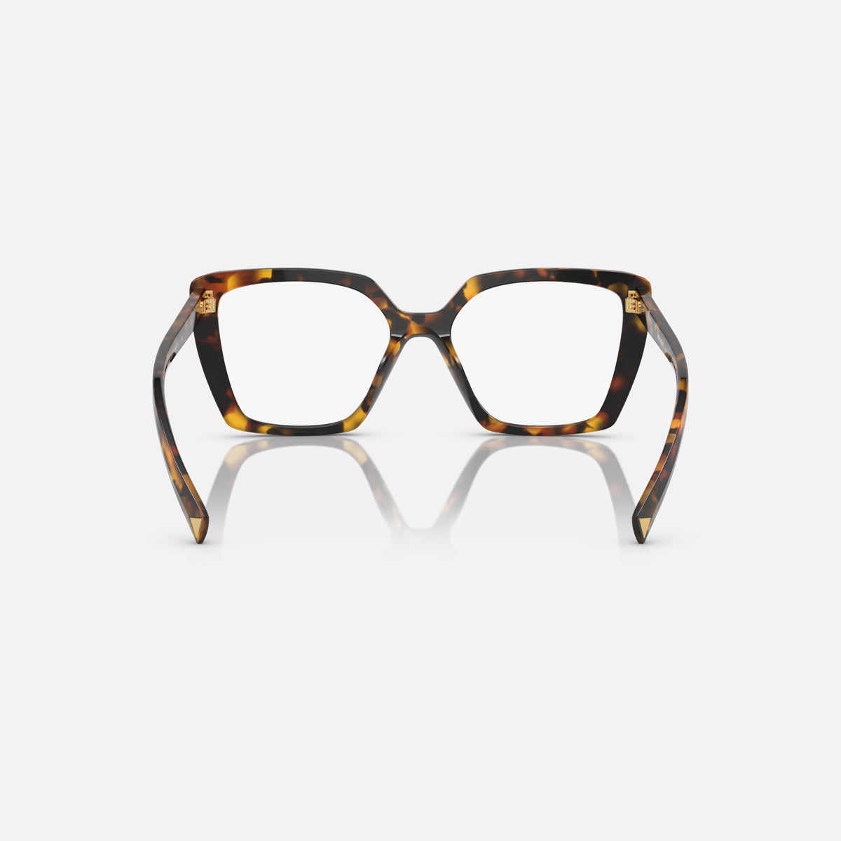 Prada PR 16ZV VAU-1O1 eyeglasses, havana butterfly frame for women, plain double bridge, brand lettering on the temples, back view