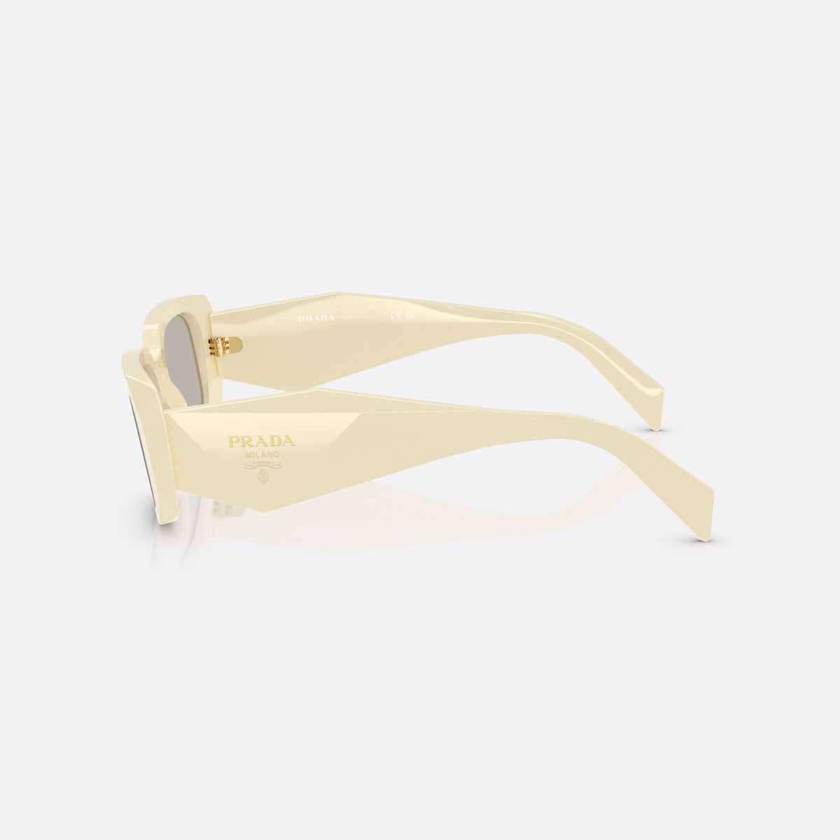 Prada PR 17WS 21D5J2 sunglasses, white rectangle frame for women, plain bridge with thick profile, tapered temple ends, side view