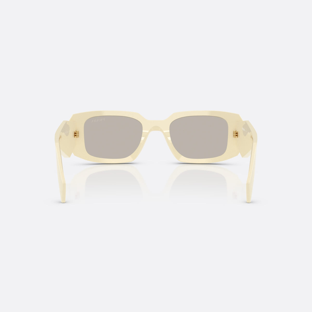 Prada PR 17WS 21D5J2 sunglasses, white rectangle frame for women, plain bridge with thick profile, tapered temple ends, back view