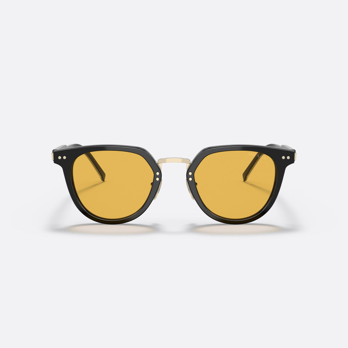 Prada PR 17YS AAV07M sunglasses, black phantos frame for men, brand lettering on temples, engraved patterned temple plaque, front view