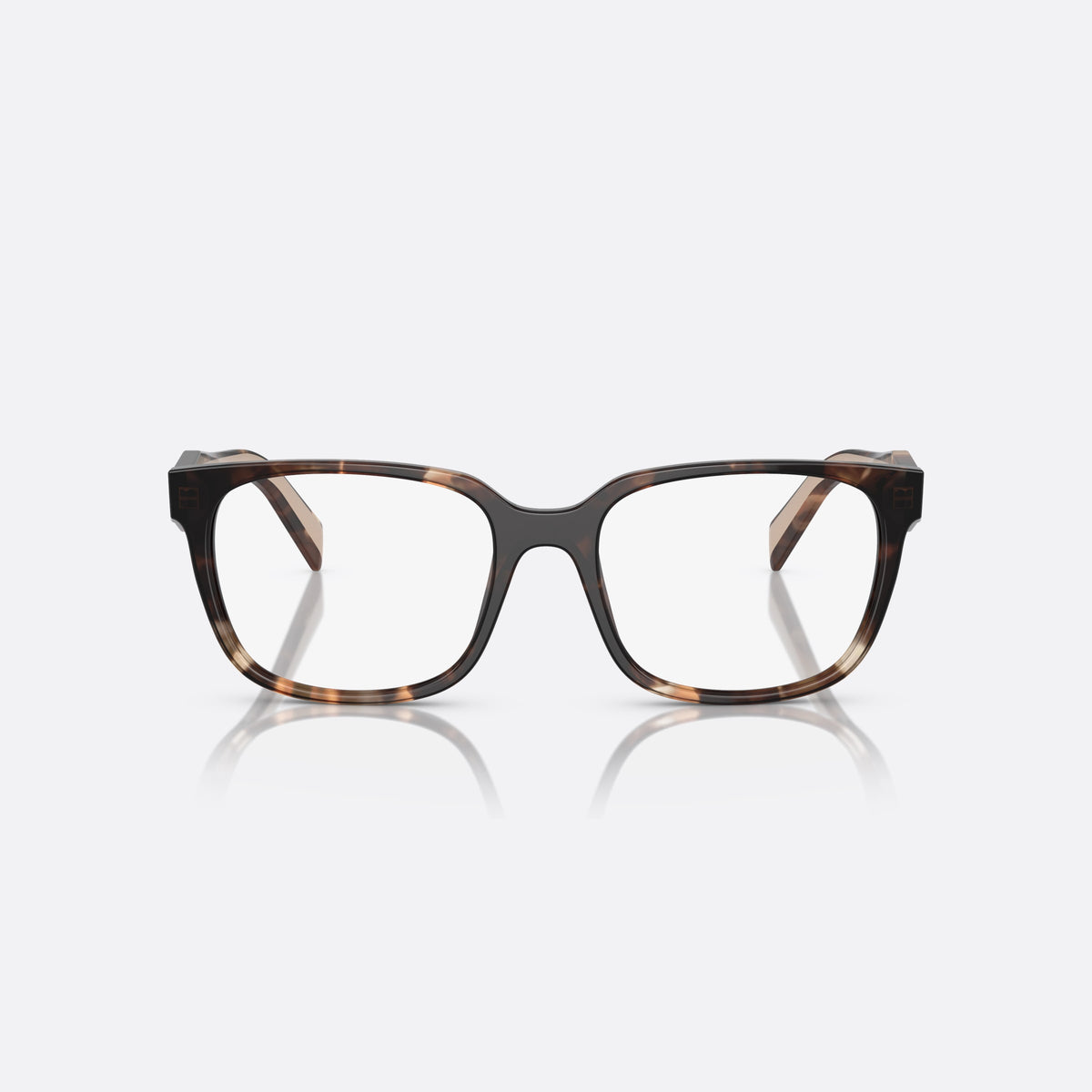 Prada PR 17ZV 07R1/O1 eyeglasses, havana squared frame for women, plain bridge, integrated into frame, full-rim acetate front, front view
