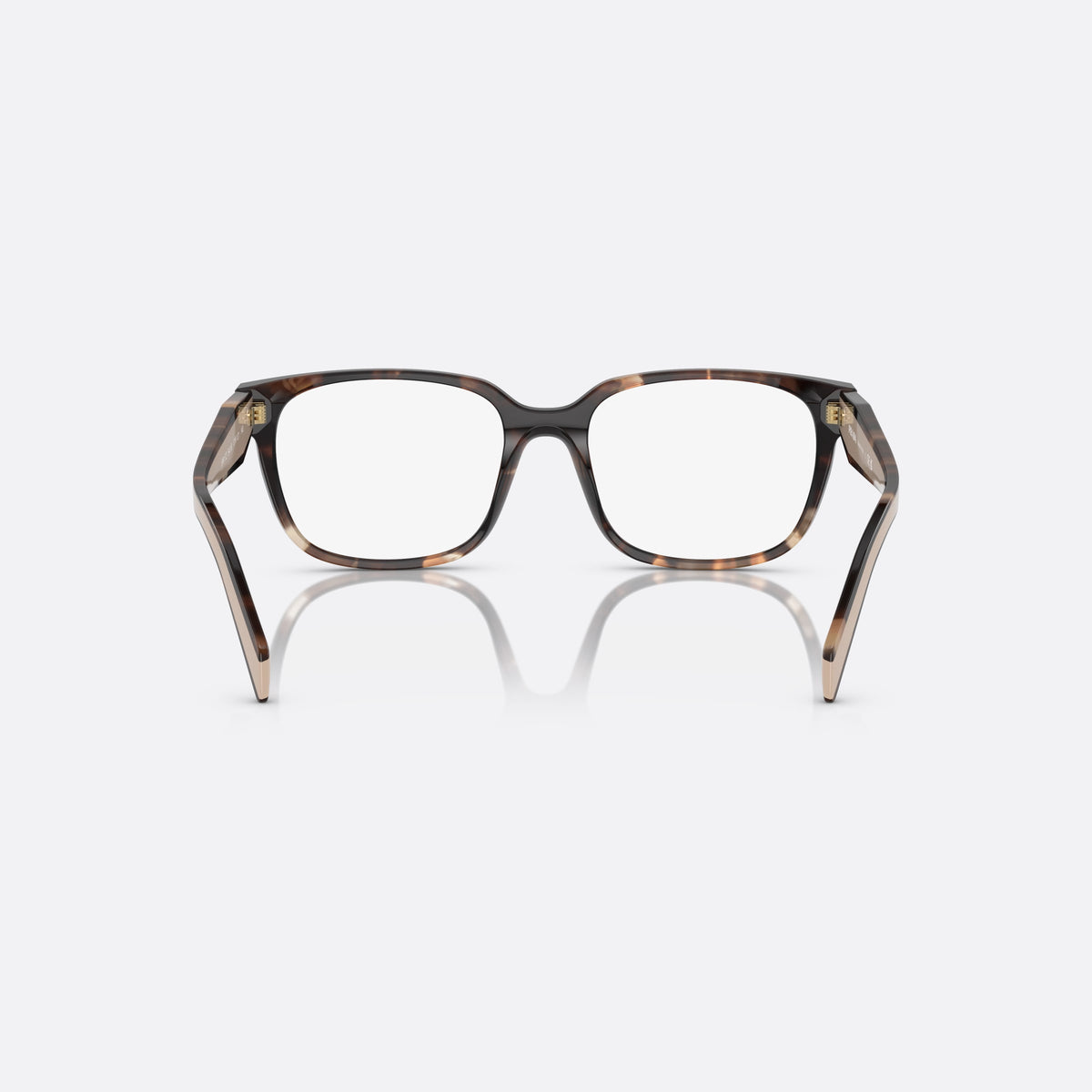 Prada PR 17ZV 07R1/O1 eyeglasses, havana squared frame for women, plain bridge, integrated into frame, full-rim acetate front, back view
