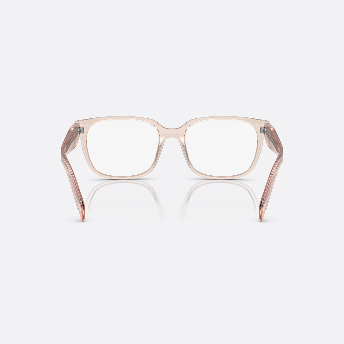 Prada PR 17ZV 15J1/O1 eyeglasses, pink rectangular frame for women, plain combined bridge, brand lettering on temples