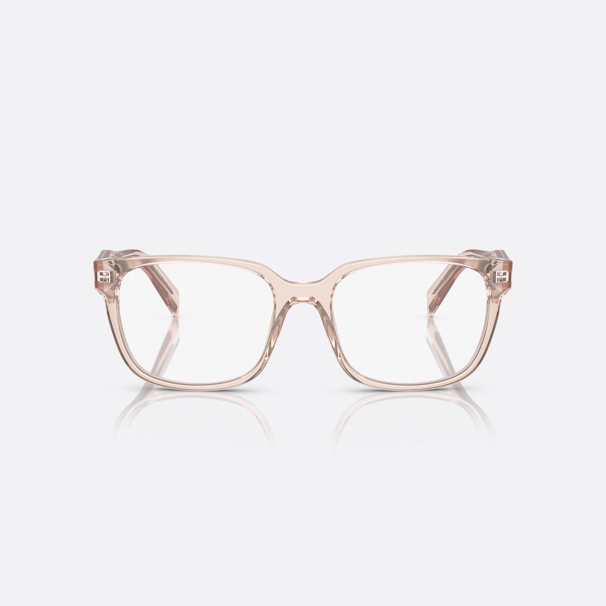 Prada PR 17ZV 15J1/O1 eyeglasses, pink rectangular frame for women, plain combined bridge, brand lettering on temples