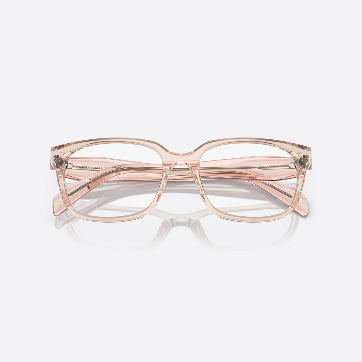 Prada PR 17ZV 15J1/O1 eyeglasses, pink rectangular frame for women, plain combined bridge, brand lettering on temples