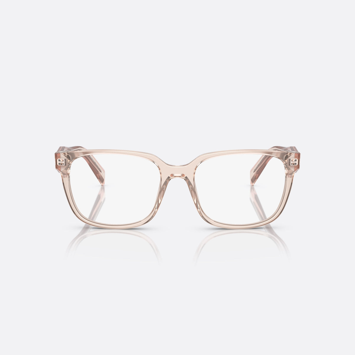 Prada PR 17ZV 15J1/O1 eyeglasses, pink squared frame for women, keyhole bridge, brand lettering on the temples, front view