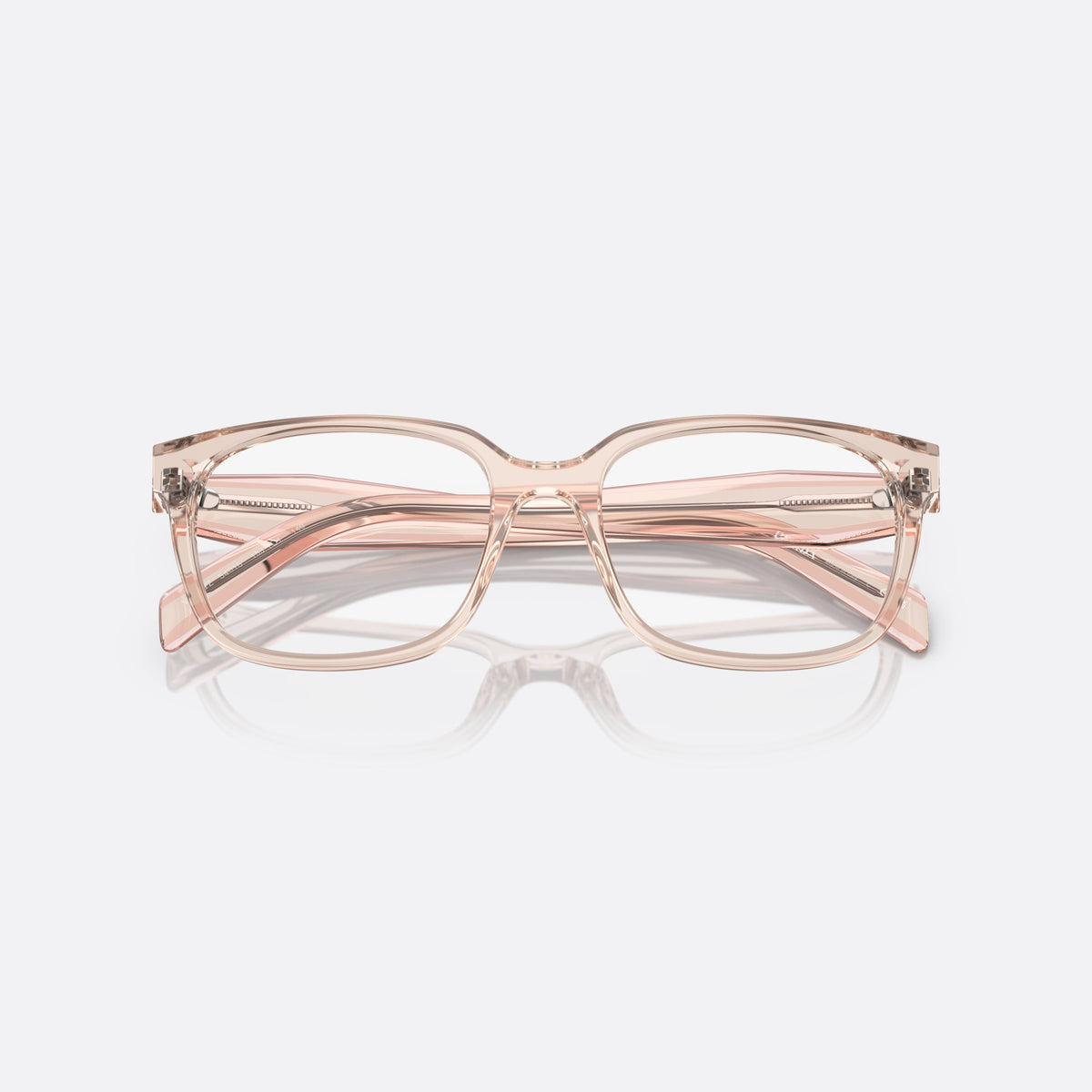 Prada PR 17ZV 15J1/O1 eyeglasses, pink squared frame for women, keyhole bridge, brand lettering on the temples, folded