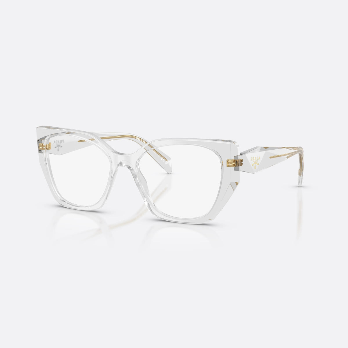 Prada PR 18WV 12R1O1 eyeglasses, grey irregular frame for women, keyhole bridge, brand lettering on the temples