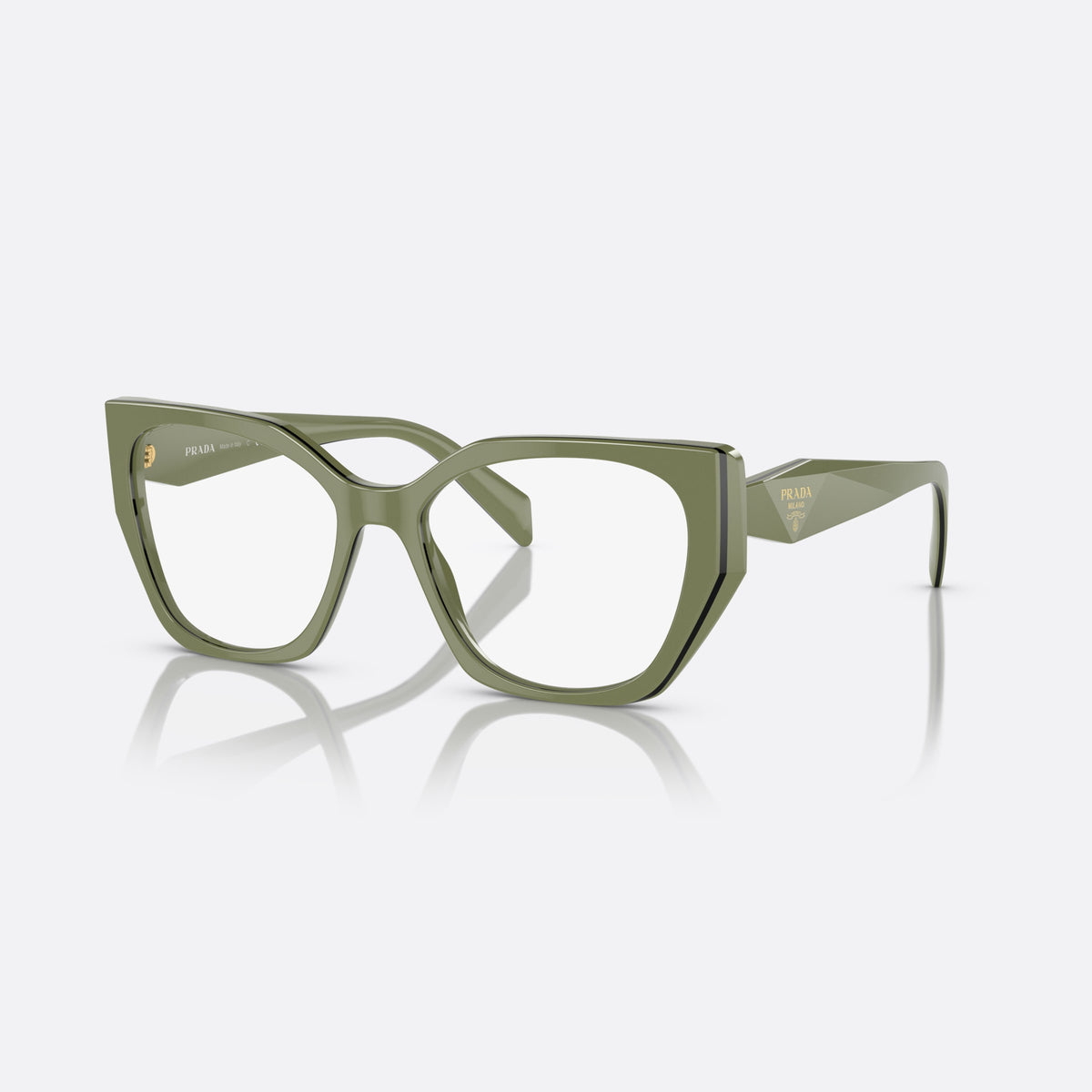 Rame ochelari de vedere Prada PR 18WV 13J1O1, neregulat verde, pentru femei, punte integrată simplă, brațe late conice