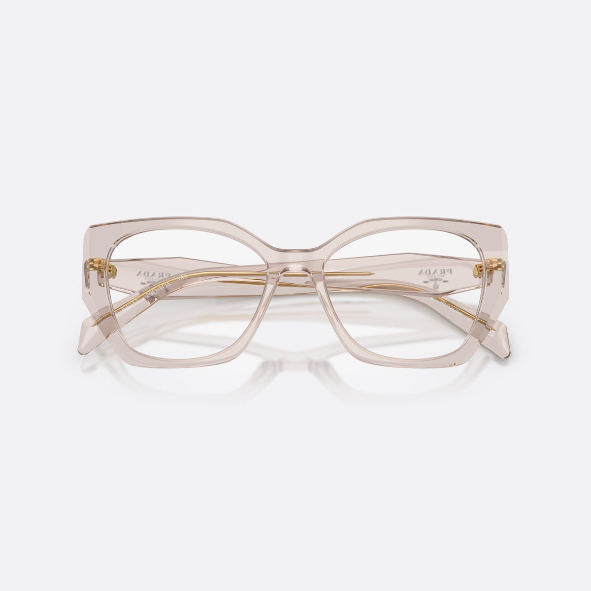 Prada PR 18WV 29D1O1 eyeglasses, violet irregular frame for women, plain bridge, brand logo on temples, full rim frame, folded
