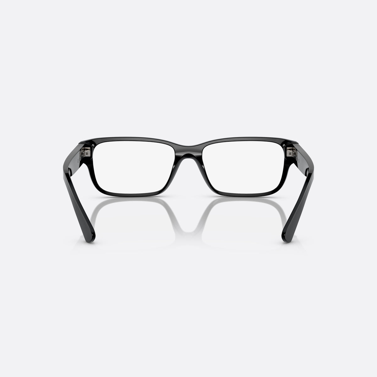 Prada PR 18ZV 1AB-1O1 eyeglasses, black geometric frame for men, plain bridge, brand lettering on temples, full-rim frame, back view