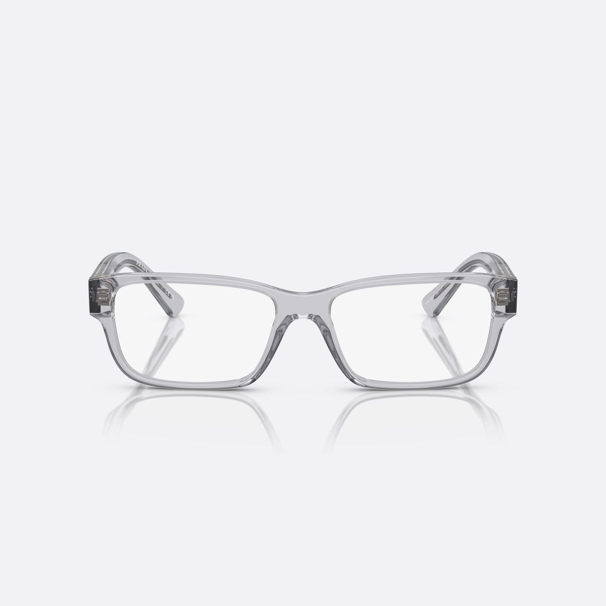 Prada PR 18ZV U43-1O1 B eyeglasses, grey geometric frame for men, plain acetate-style bridge, brand lettering on temples, front view
