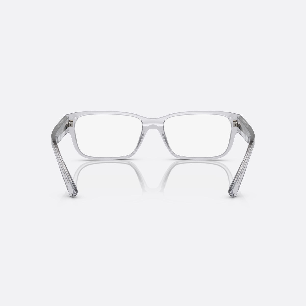 Prada PR 18ZV U43-1O1 B eyeglasses, grey geometric frame for men, plain acetate-style bridge, brand lettering on temples, back view