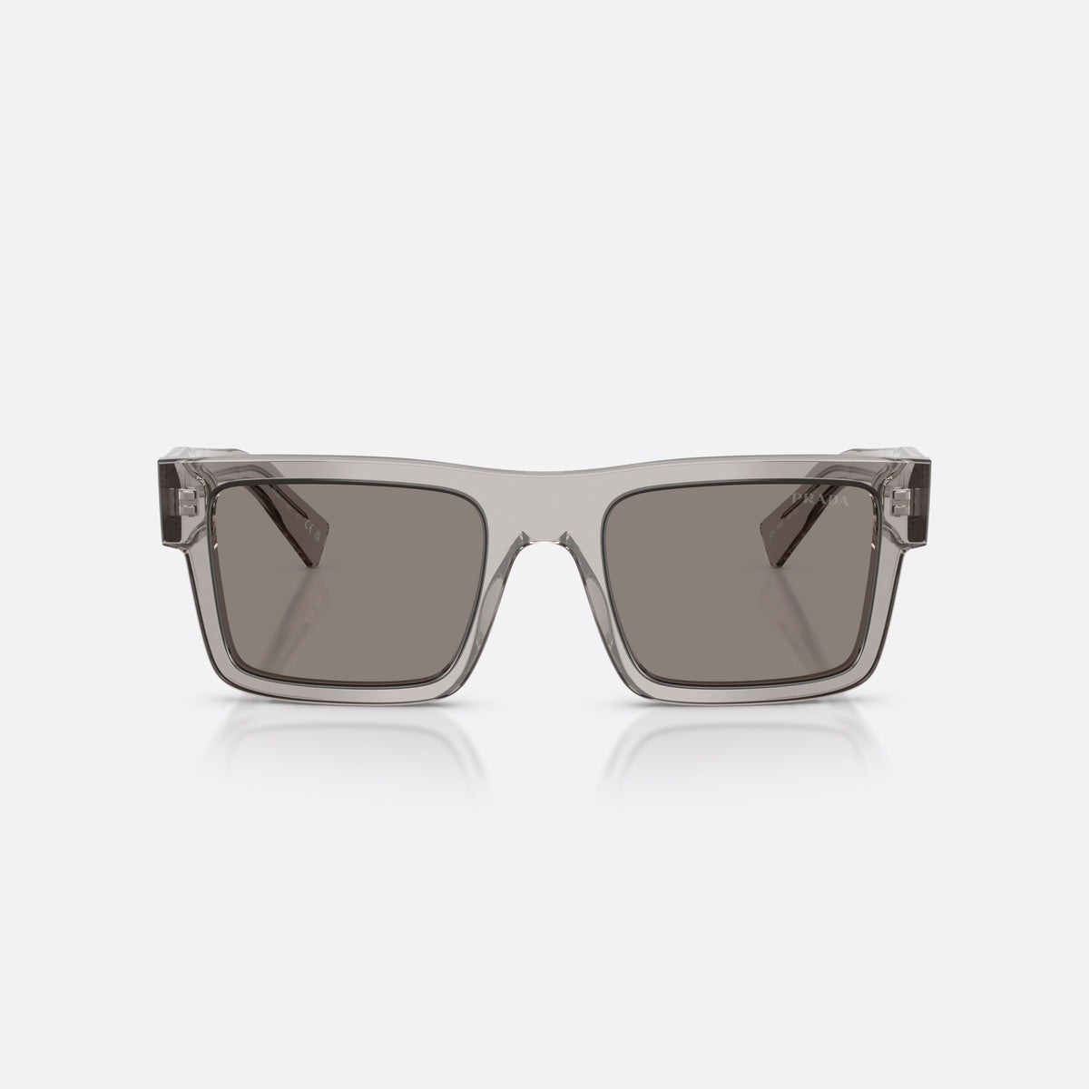 Prada PR 19WS 10J80Q sunglasses, grey rectangle frame for men, plain bridge, brand logo on temple, full-rim frame, front view