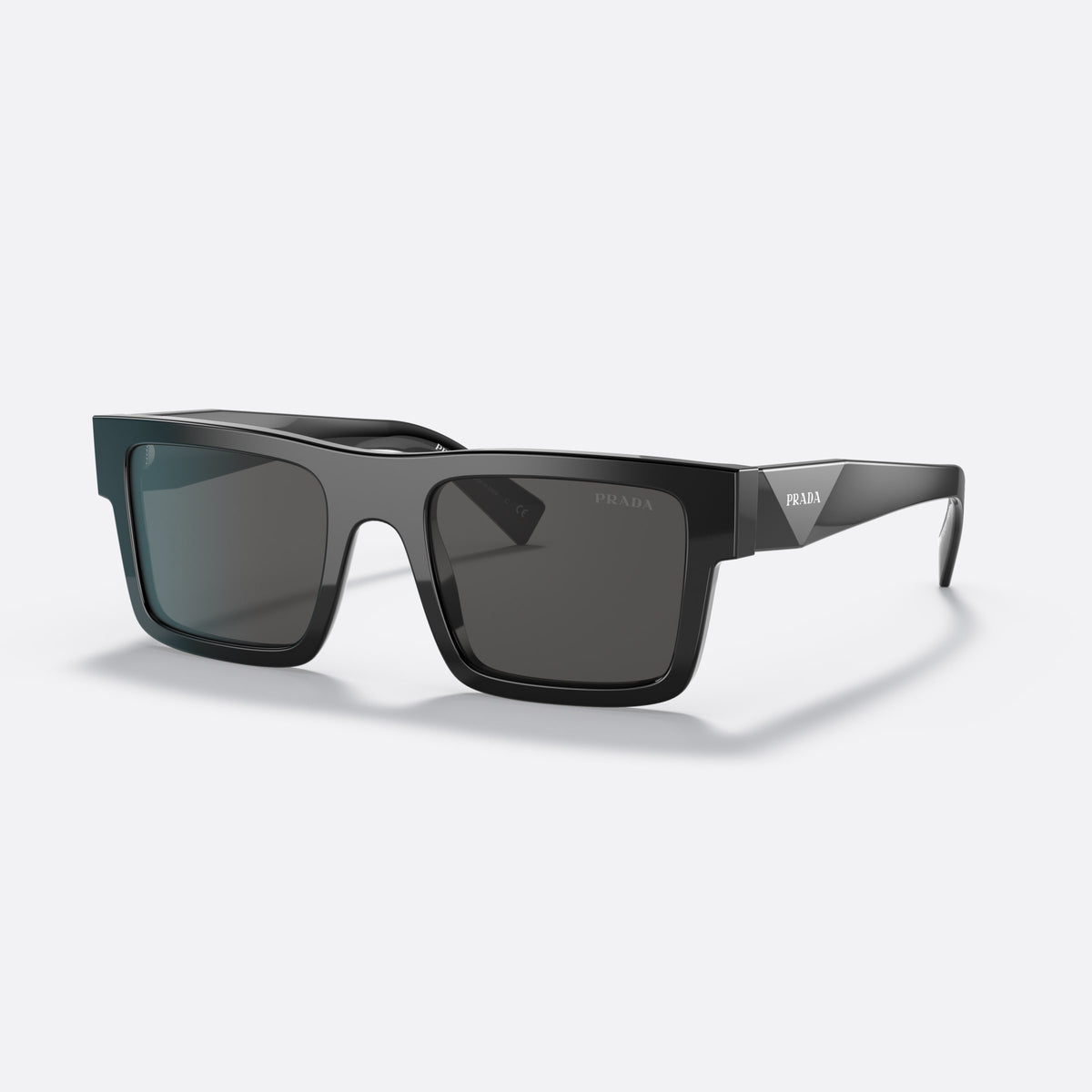 Prada PR 19WS 1AB-5S0 sunglasses, black rectangle frame for men, plain bridge with wide top, wide tapered temples