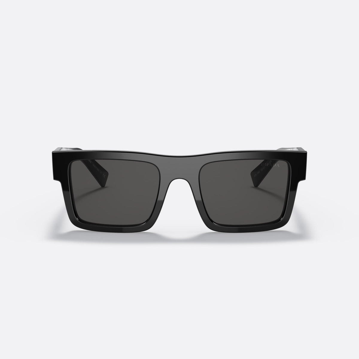 Prada PR 19WS 1AB-5S0 sunglasses, black rectangle frame for men, plain bridge with wide top, wide tapered temples, front view