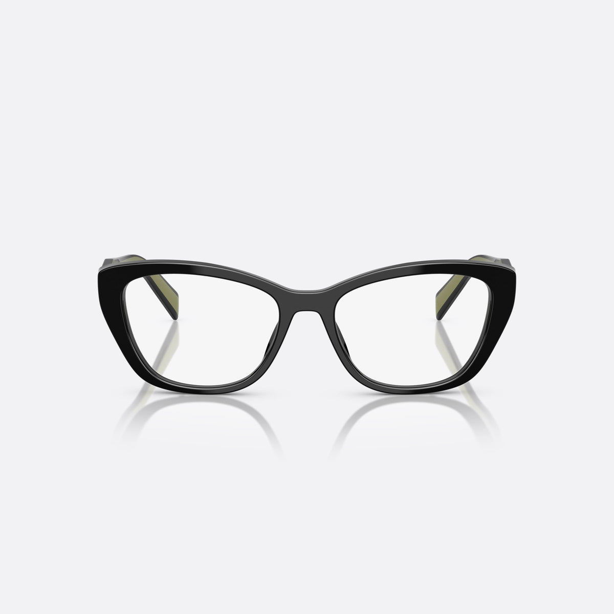 Rame ochelari de vedere Prada PR 19WV 03K1O1, cat eye negru, pentru femei, punte simplă integrată, literele brandului pe brațe, vedere din față