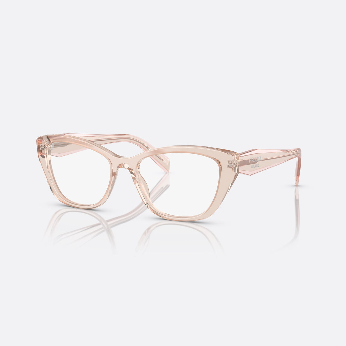 Prada PR 19WV 53 eyeglasses, pink cat eye frame for women, keyhole bridge, brand lettering on temples
