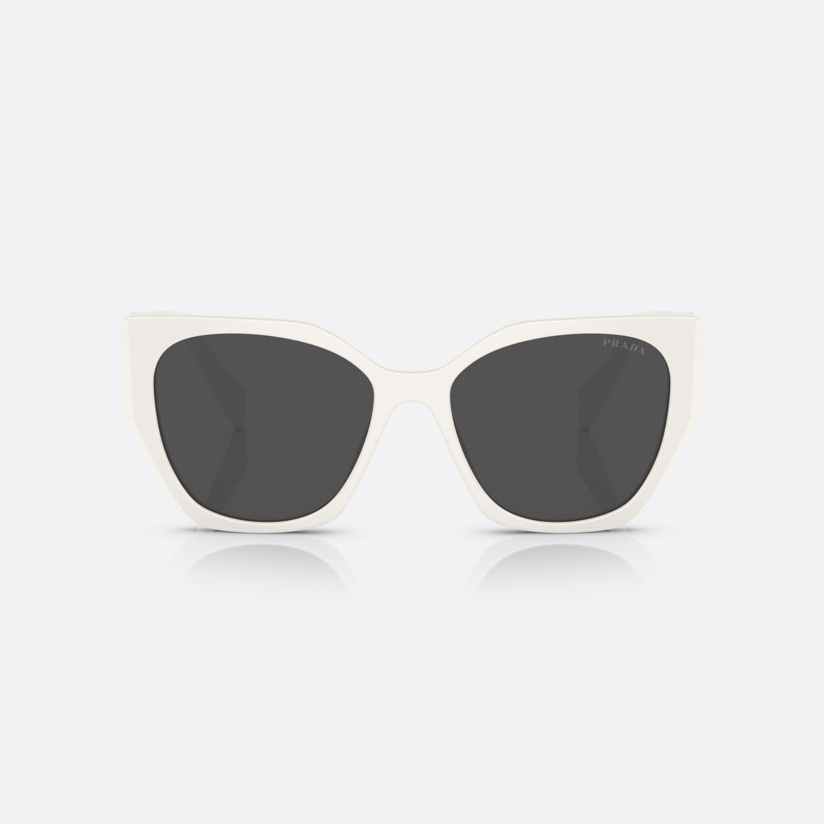 Prada PR 19ZS 1425/S0 sunglasses, white geometric frame for women, plain bridge, brand lettering on temples, full rim frame, front view