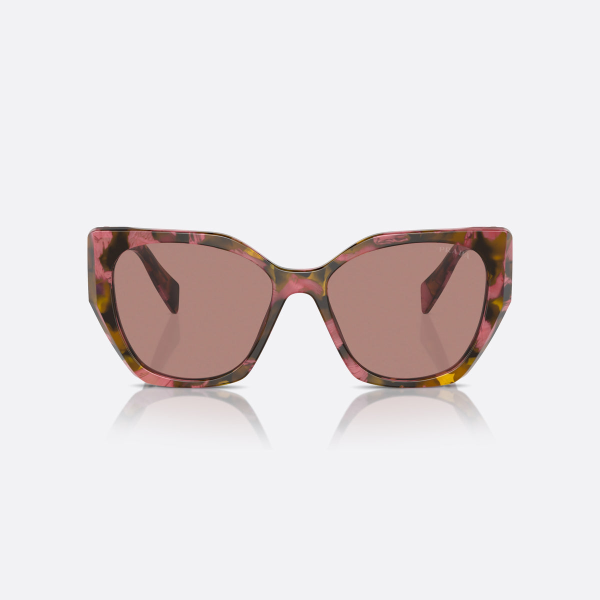 Prada PR 19ZS 18N-10D sunglasses, havana hexagonal frame, unisex, integrated bridge with no visible hardware, front view