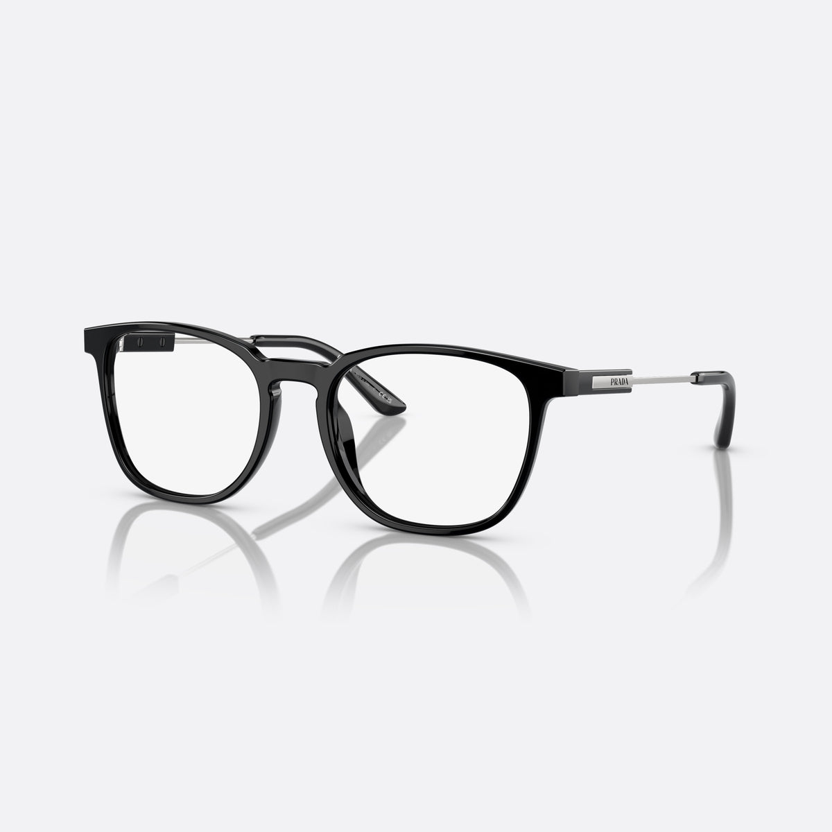 Rame ochelari de vedere Prada PR 19ZV 1AB-1O1, geometrica negru, pentru bărbați, punte simplă din acetat, literele brandului pe brațe