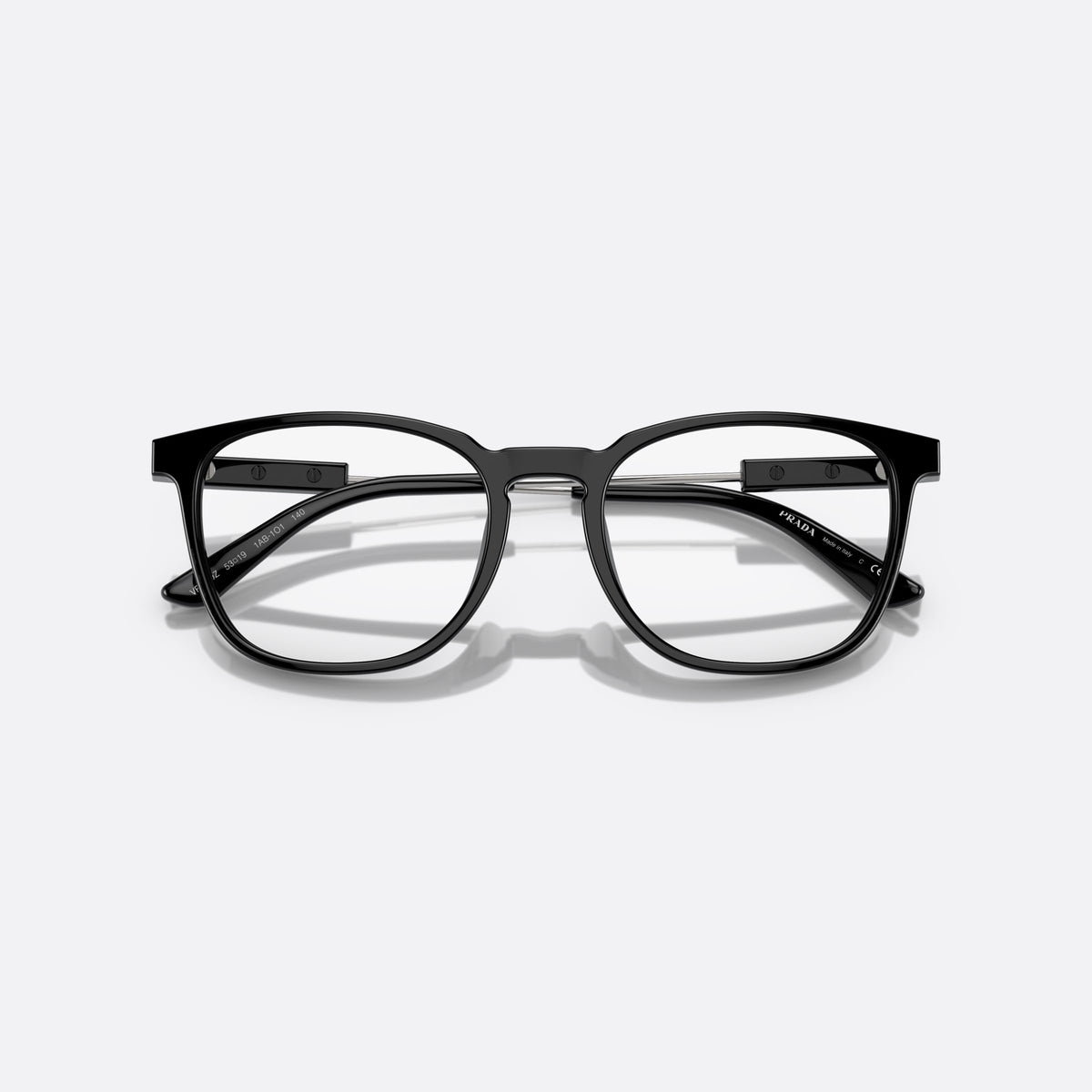 Rame ochelari de vedere Prada PR 19ZV 1AB-1O1, geometrica negru, pentru bărbați, punte simplă din acetat, literele brandului pe brațe, cu brațele pliate