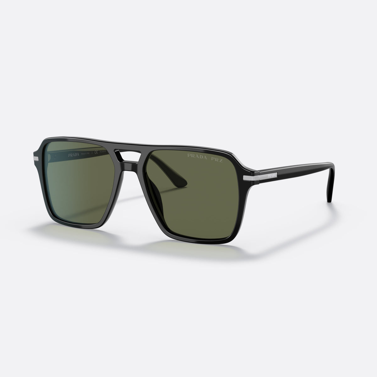 Prada PR 20YS 1AB-03R sunglasses, black pilot frame for men, double bridge with open window, slim tapered temples