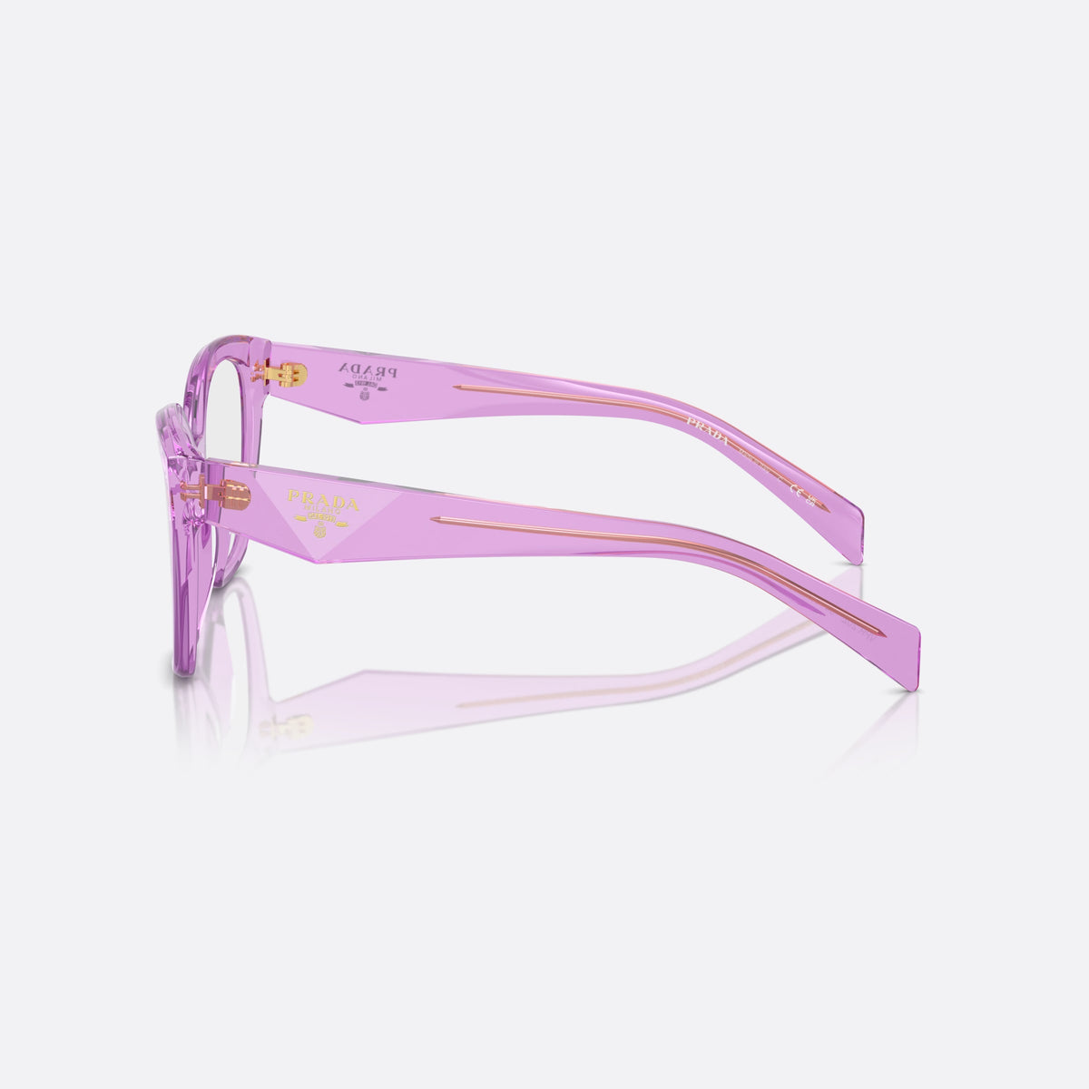 Rame ochelari de vedere Prada PR 20ZV 13R1O1, fluture violet, pentru femei, punte simplă, plăcuță cu logo pe braț, ramă completă, vedere laterală