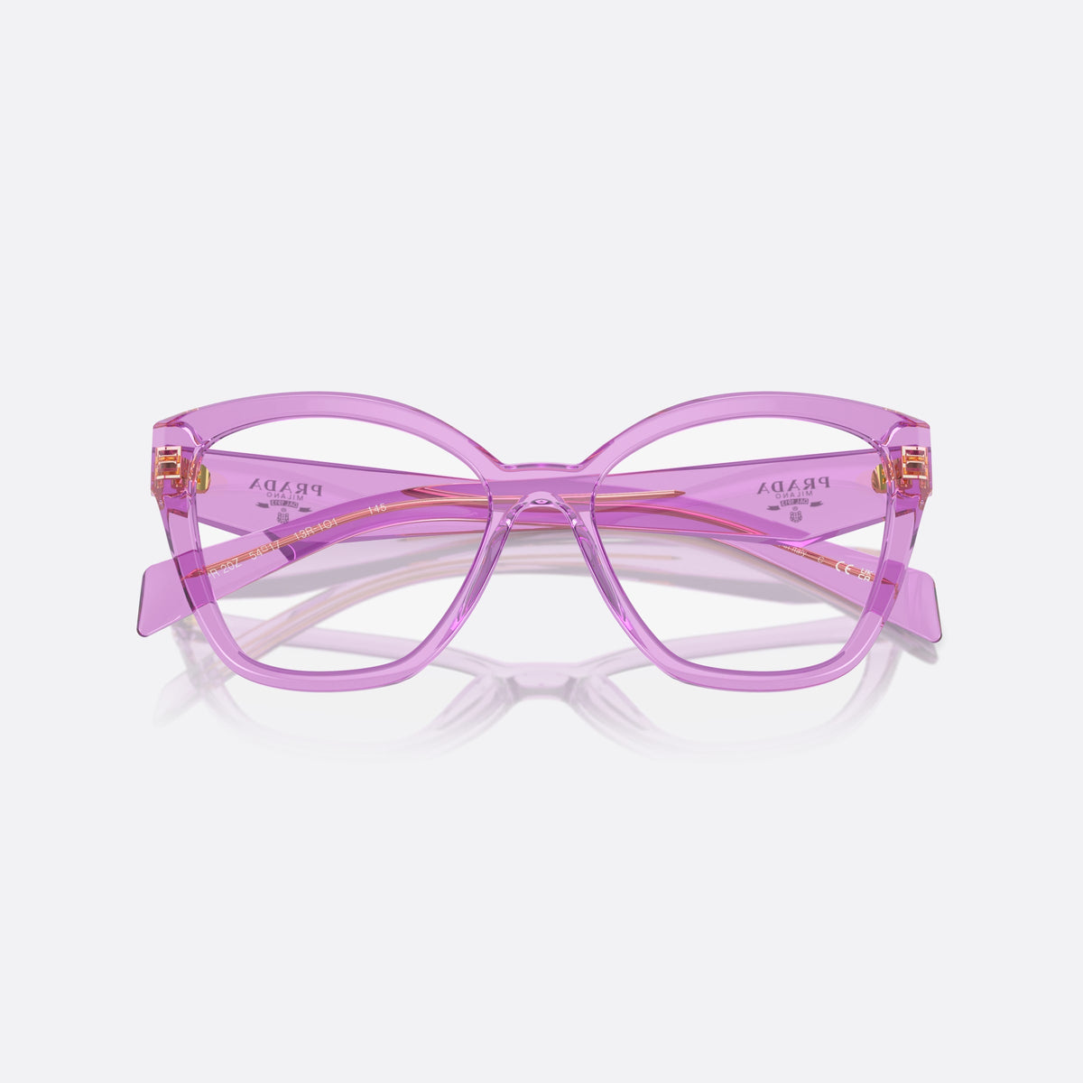 Rame ochelari de vedere Prada PR 20ZV 13R1O1, fluture violet, pentru femei, punte simplă, plăcuță cu logo pe braț, ramă completă, cu brațele pliate