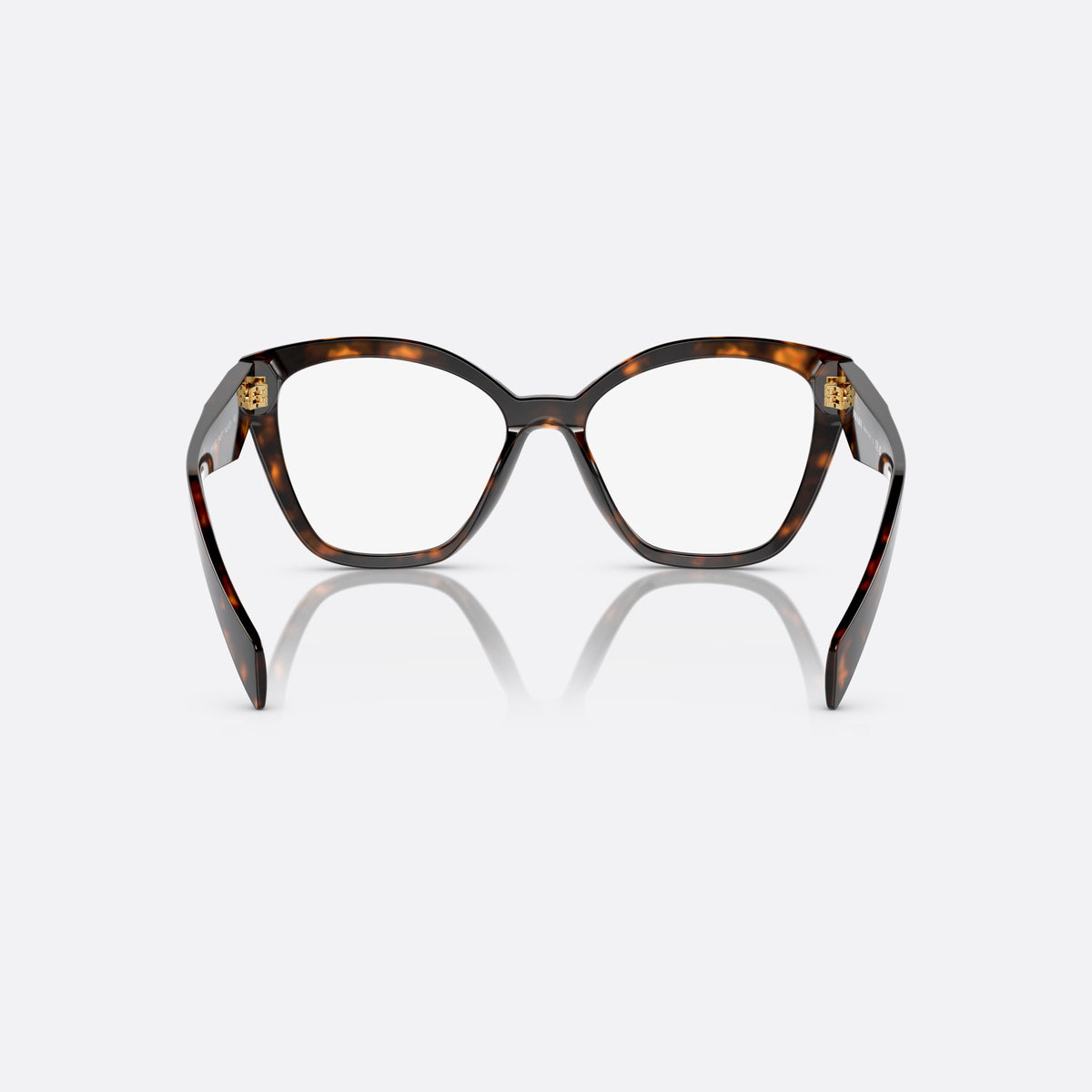 Prada PR 20ZV 14L-1O1 eyeglasses, havana irregular frame for women, keyhole bridge, brand logo on temple, wide tapered temples