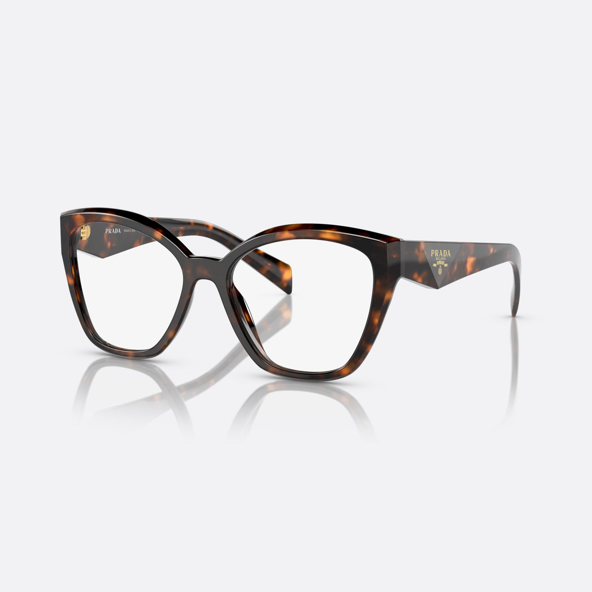 Rame ochelari de vedere Prada PR 20ZV 14L-1O1, fluture havana, pentru femei, punte simplă, logo brand pe braț, brațe late înguste