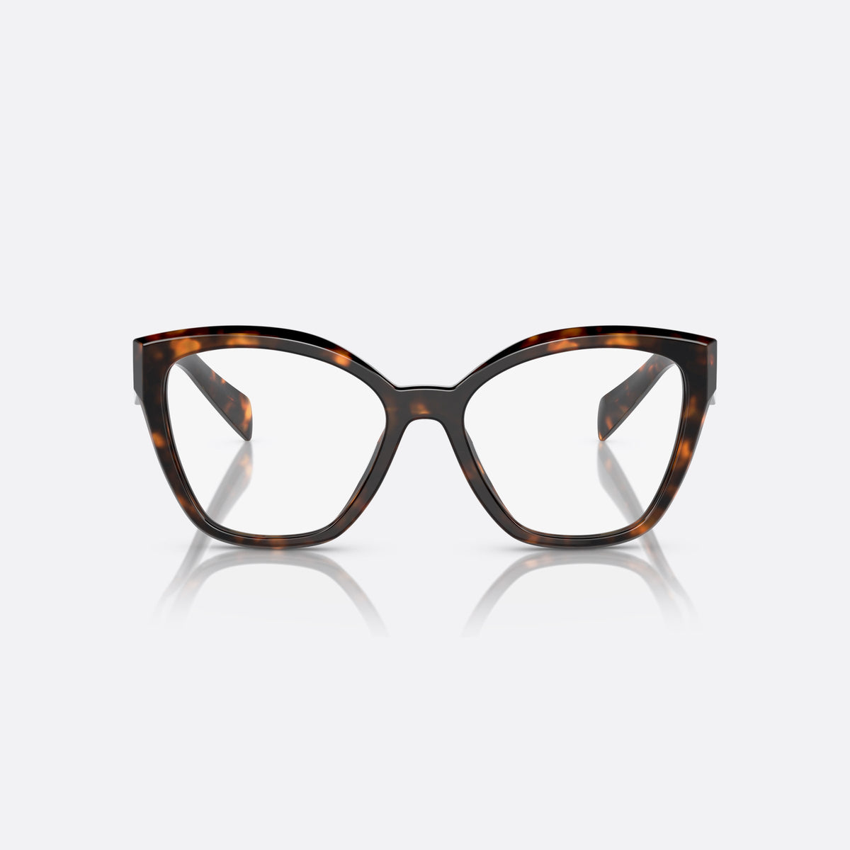 Rame ochelari de vedere Prada PR 20ZV 14L-1O1, fluture havana, pentru femei, punte simplă, logo brand pe braț, brațe late înguste, vedere din față