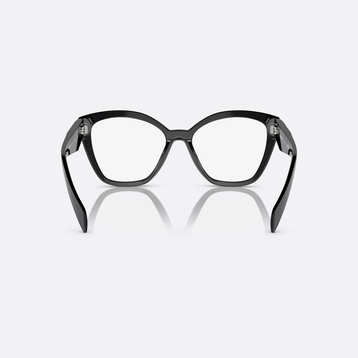 Rame ochelari de vedere Prada PR 20ZV 16K-1O1, fluture negru, pentru femei, punte simplă tip șa, logo al brandului pe braț, vedere din spate