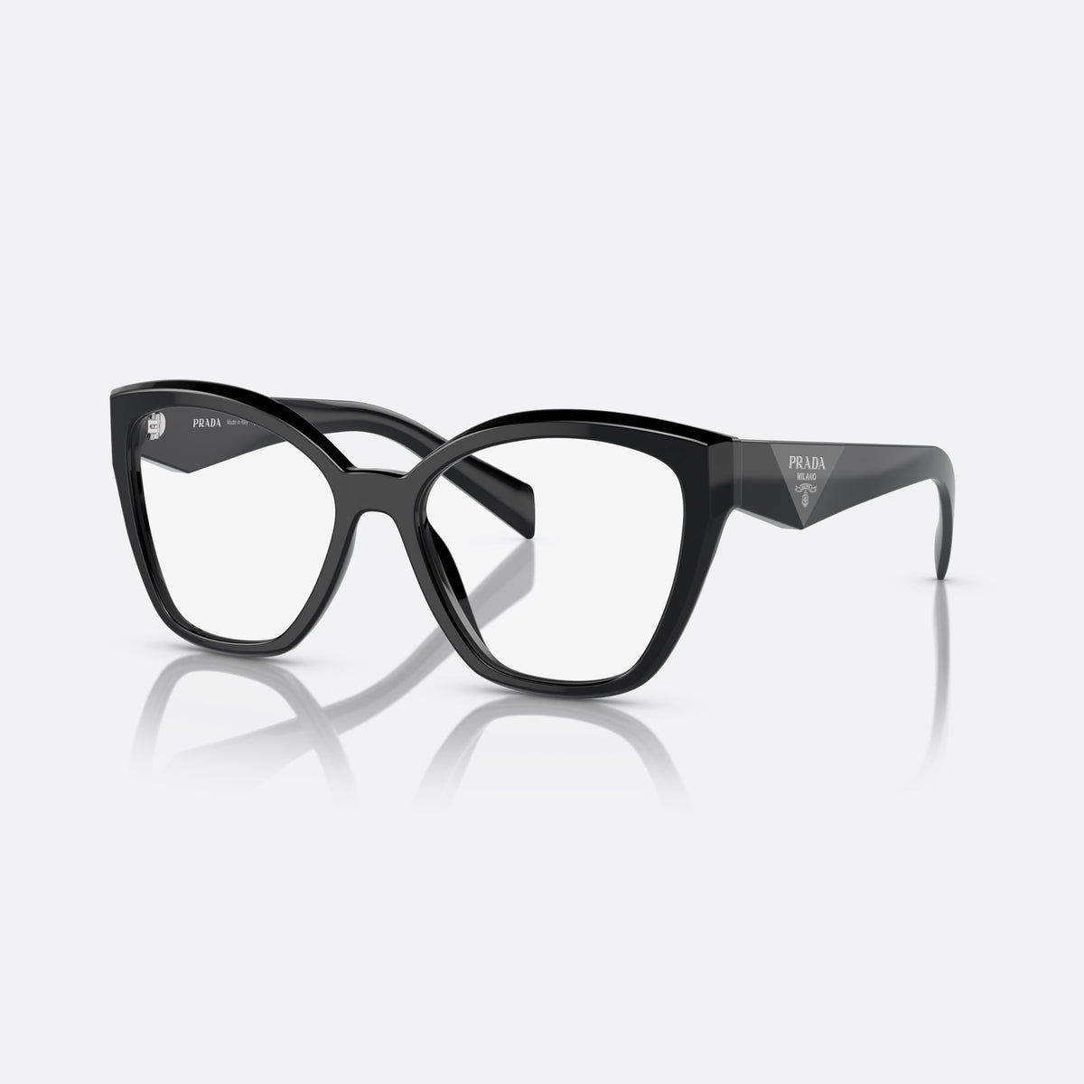 Rame ochelari de vedere Prada PR 20ZV 16K-1O1, neregulat negru, pentru femei, punte keyhole, logo al brandului pe braț, brațe late conice