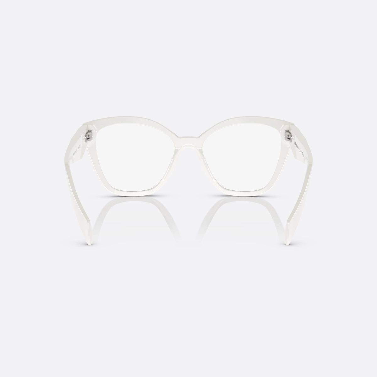 Prada PR 20ZV 17K-1O1 eyeglasses, white irregular frame for women, plain bridge, triangular plaque on temple, full-rim frame