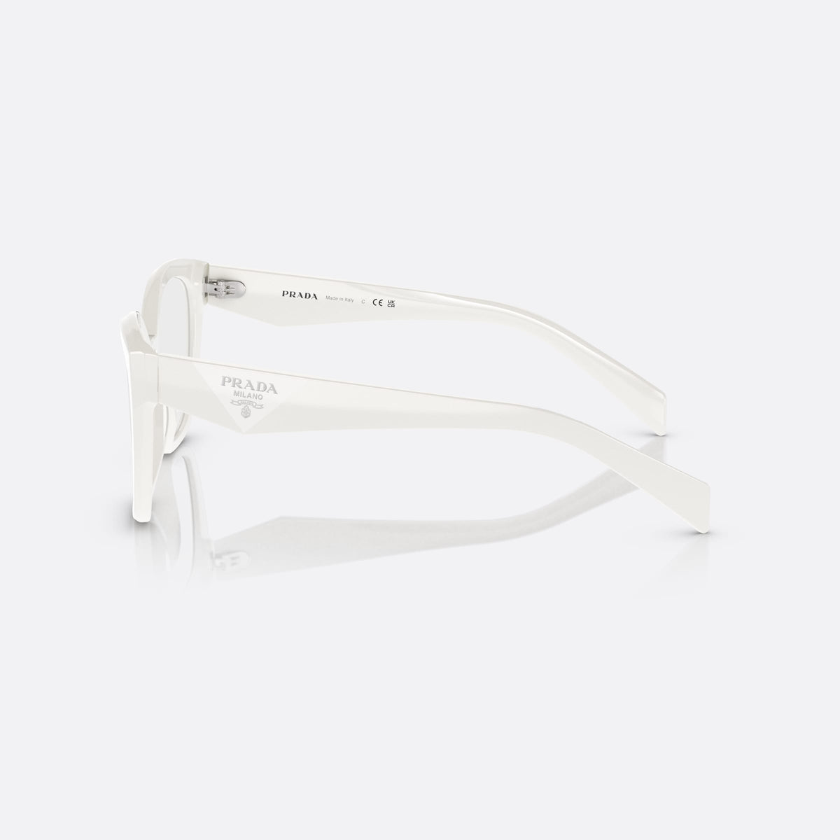 Prada PR 20ZV 17K-1O1 eyeglasses, white irregular frame for women, plain bridge, triangular plaque on temple, full-rim frame