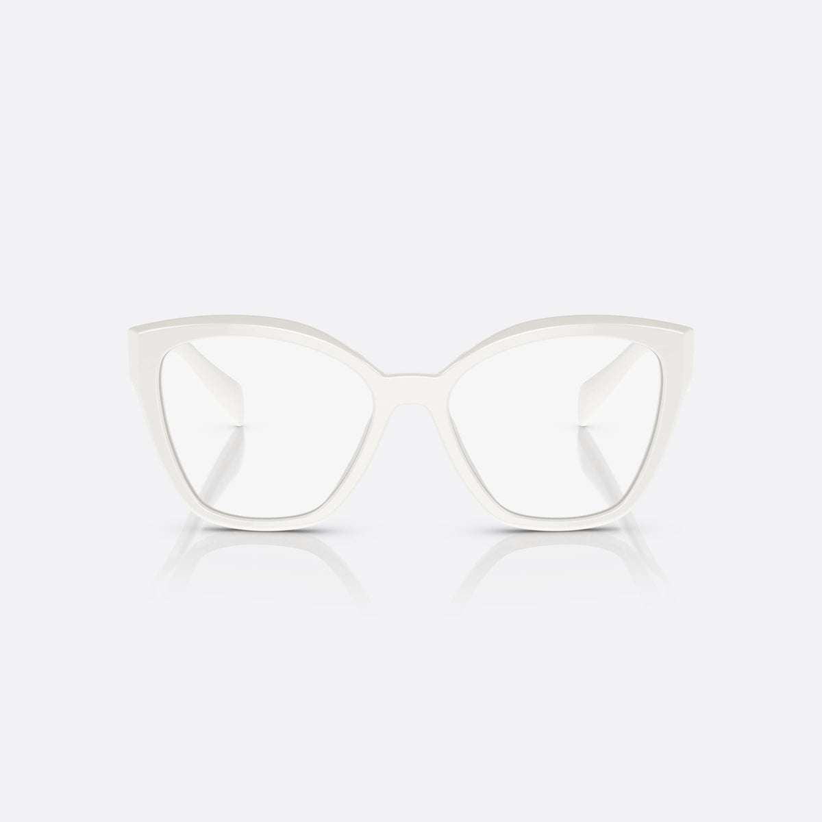 Prada PR 20ZV 17K-1O1 eyeglasses, white irregular frame for women, plain bridge, triangular plaque on temple, full-rim frame