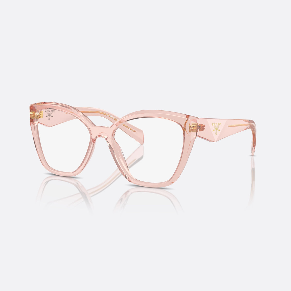 Prada PR 20ZV 19Q-101 eyeglasses, pink square frame for women, plain bridge, integrated into front, wide tapered temples