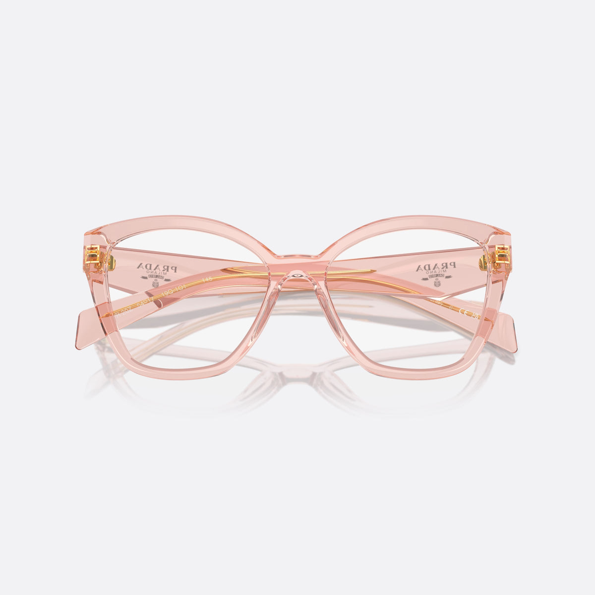 Prada PR 20ZV 19Q-101 eyeglasses, pink square frame for women, plain bridge, integrated into front, wide tapered temples, folded