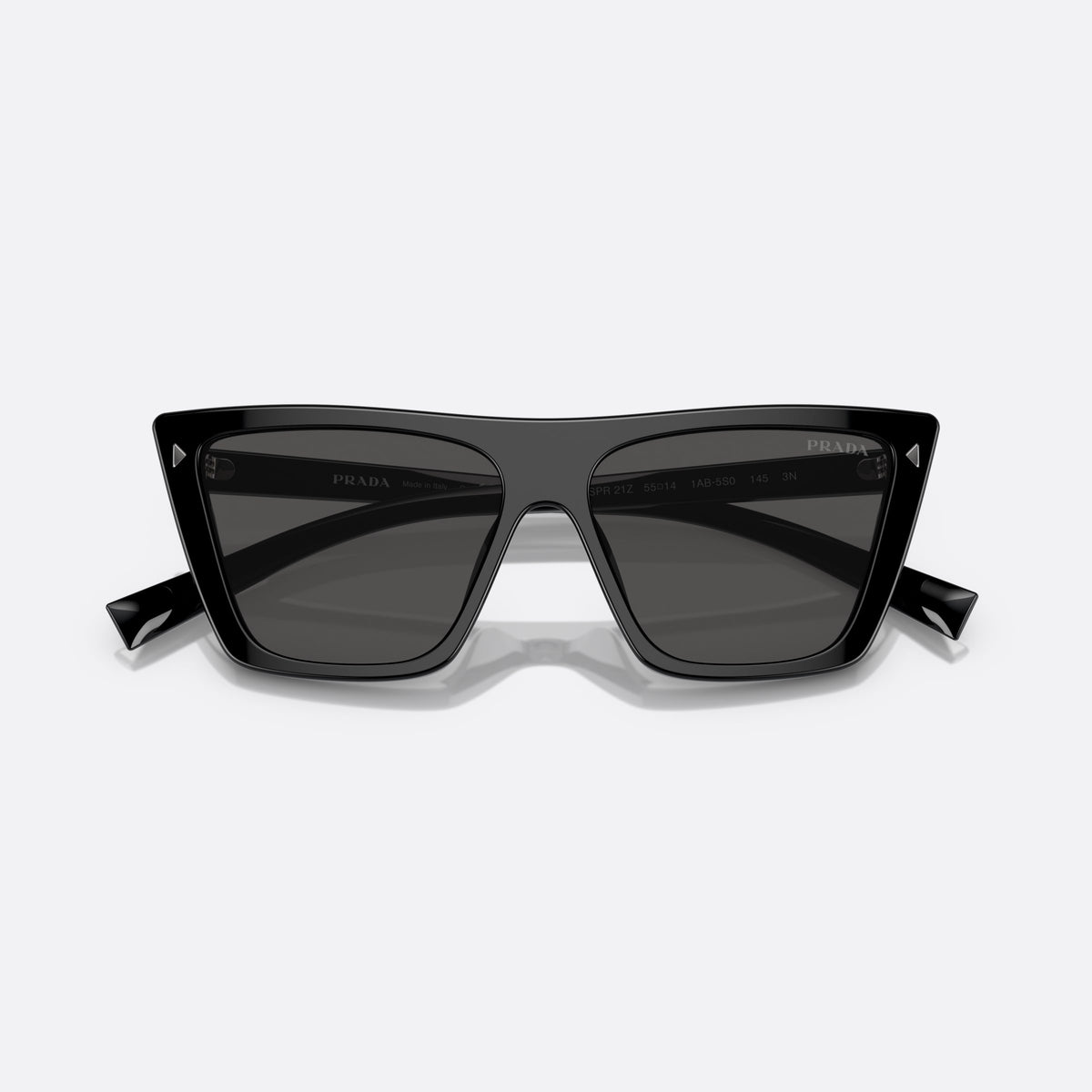 Ochelari de soare Prada PR 21ZS 1AB-5S0, fluture negru, pentru femei, punte dublă simplă, literele brandului pe brațe, cu brațele pliate