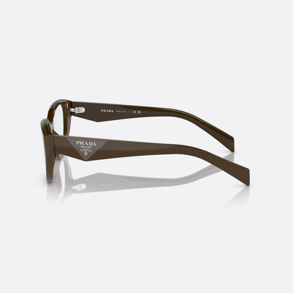 Prada PR 21ZV 15L-1O1 eyeglasses, brown irregular frame for women, plain bridge, integrated into rim, full-rim frame