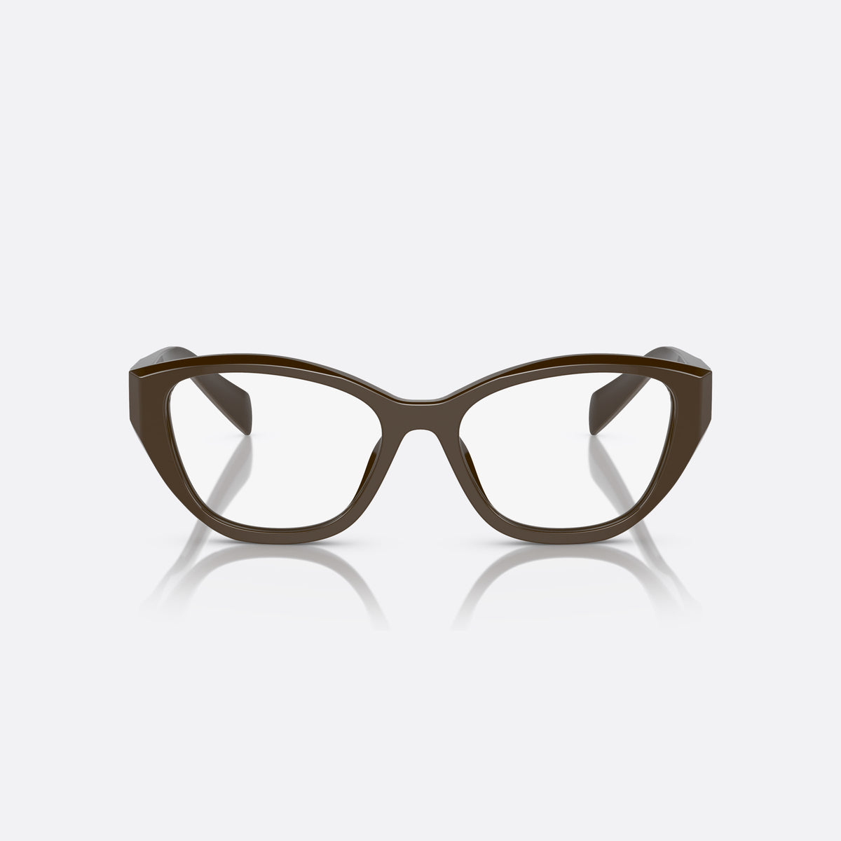 Prada PR 21ZV 15L-1O1 eyeglasses, brown irregular frame for women, plain bridge, integrated into rim, full-rim frame