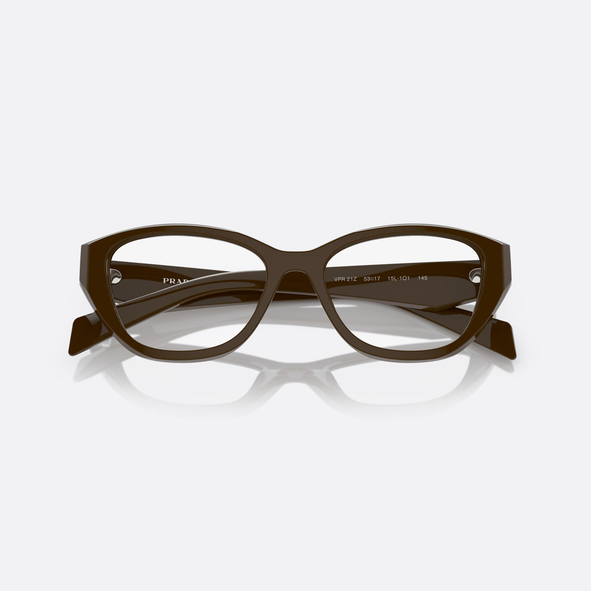Prada PR 21ZV 15L-1O1 eyeglasses, brown irregular frame for women, plain bridge, integrated into rim, full-rim frame