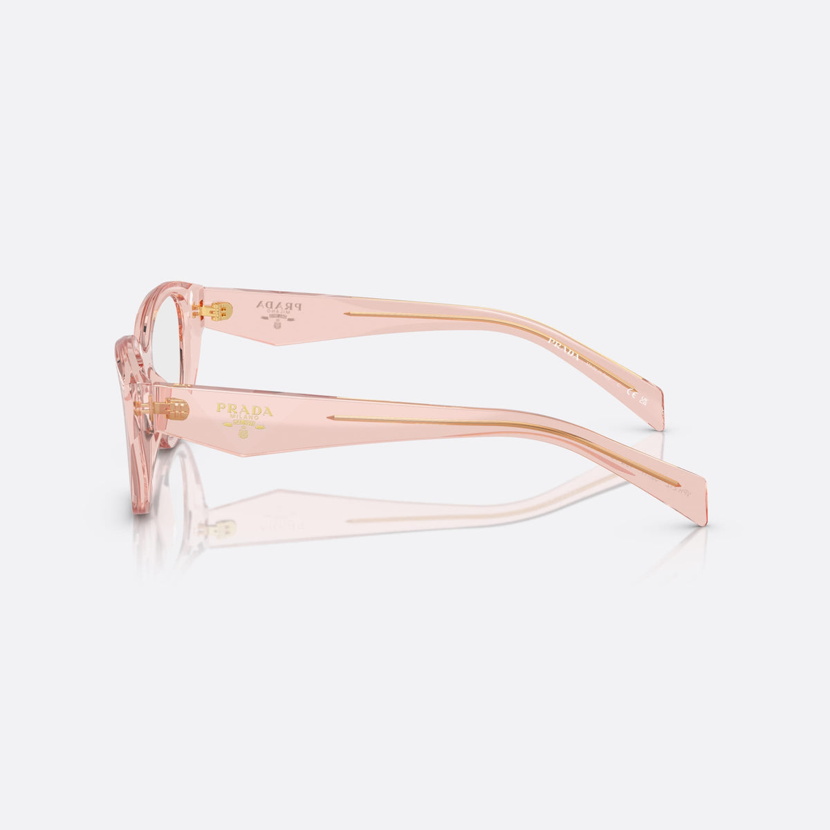 Rame ochelari de vedere Prada PR 21ZV 19Q1O1, cat eye roz, pentru femei, punte keyhole, literele brandului pe brațe, ramă completă, vedere laterală