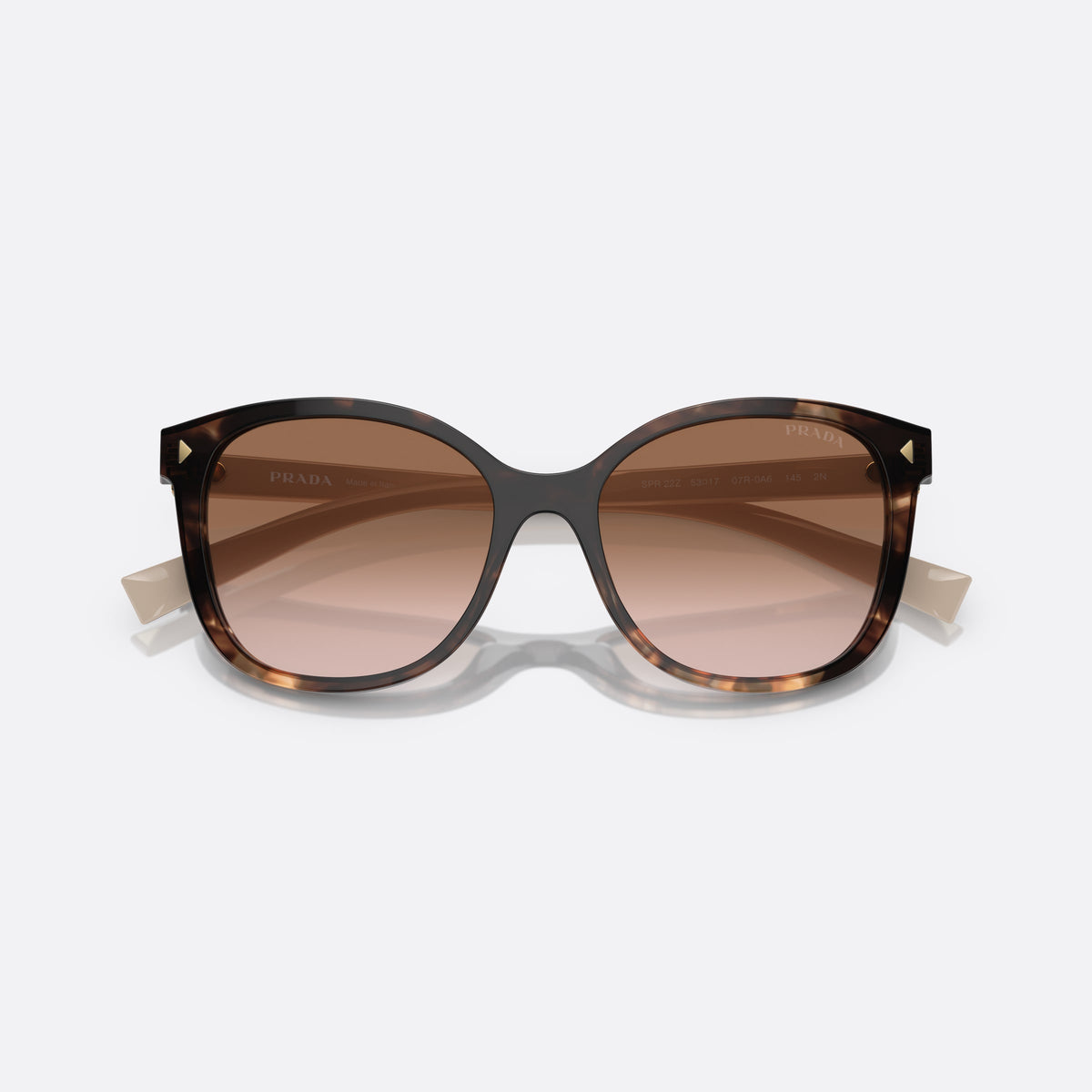 Ochelari de soare Prada PR 22ZS 07R-0A6 A, patrati țestoasă, pentru femei, punte keyhole, literele brandului pe brațe, ramă completă, cu brațele pliate
